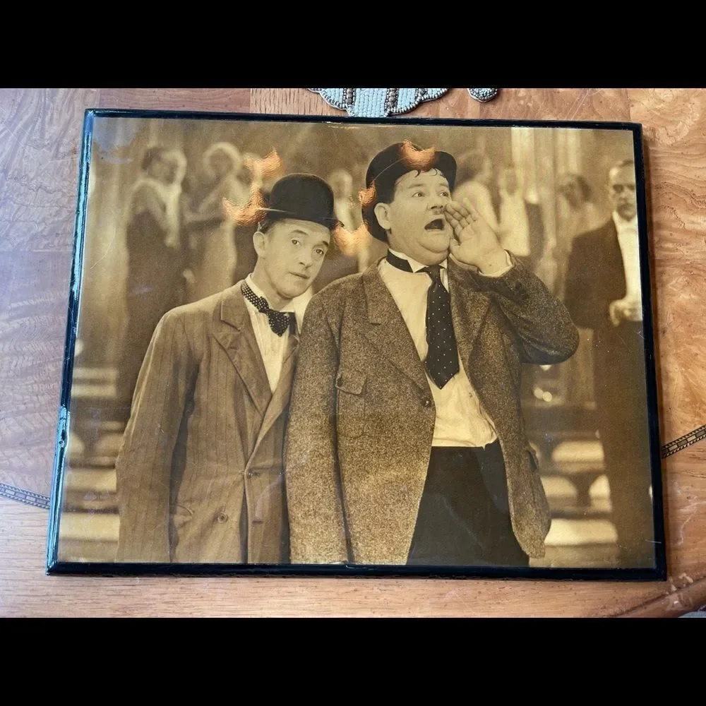 VINTAGE LAUREL & Hardy Framed Laquered Photo